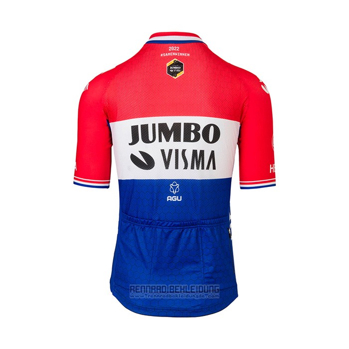 2022 Fahrradbekleidung Jumbo Visma Rot Wei Blau Trikot Kurzarm und Tragerhose - zum Schließen ins Bild klicken